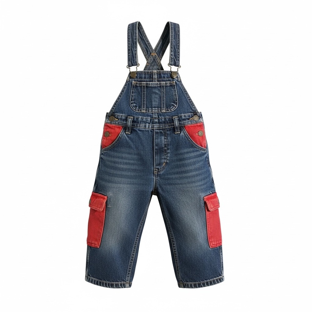 Sesame Street Kids Denim Overalls with Red Accents Vintage - Picture 2 of 7